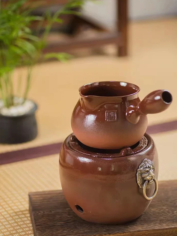 Picture 3: Red Clay Tea Set with Side Handle Boiler for Tea Cooking And Brewing Small Fire Oven Teapot Water Boiler Tea Kit