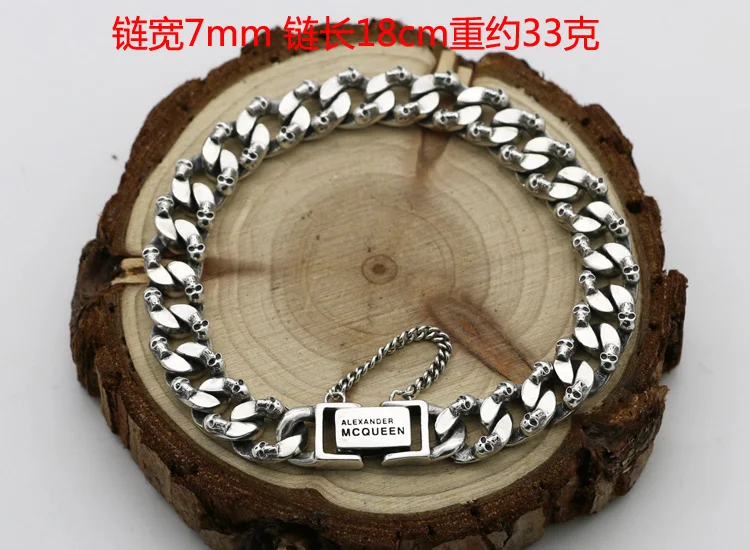 Japanese and Korean Thai Silver Skull Fried Dough Twists Bracelet Female Hip Hop Punk Jewelry s925 Sterling Silver Male Fashion