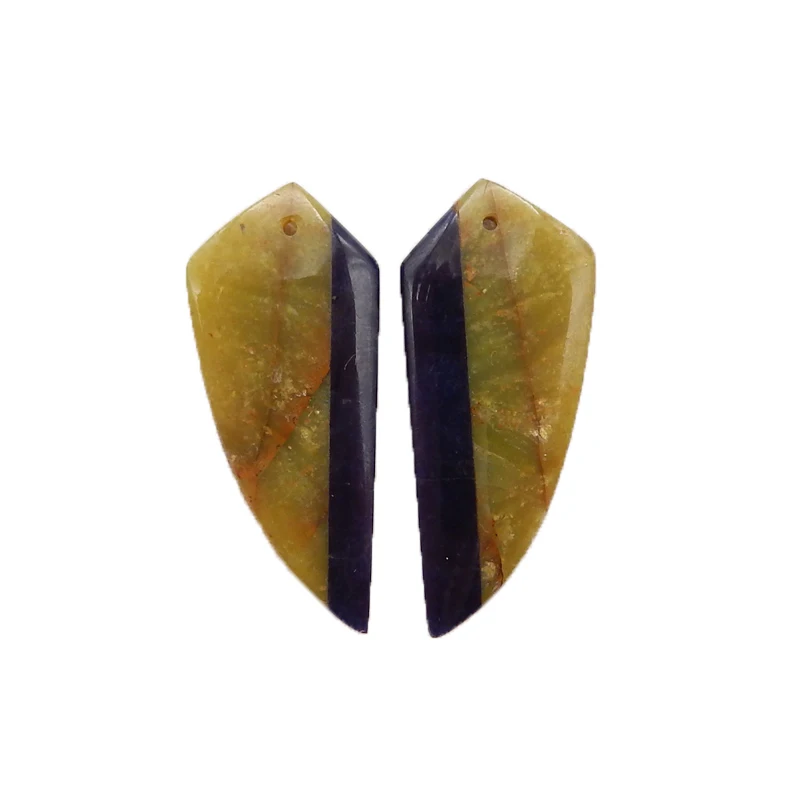 Semiprecious Natural Stone Yellow Opal And African Sodalite Earring Bead Fashion Jewelry Accessories 39x14x5mm 6g