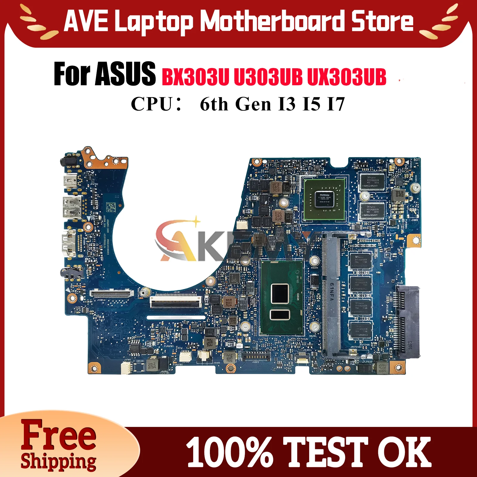 

UX303UB Laptop Motherboard For ASUS ZenBook U303UA U303UB UX303UB U3000 UX303U BX303U Mainboard With I3 I5 I7 CPU 100% tests OK