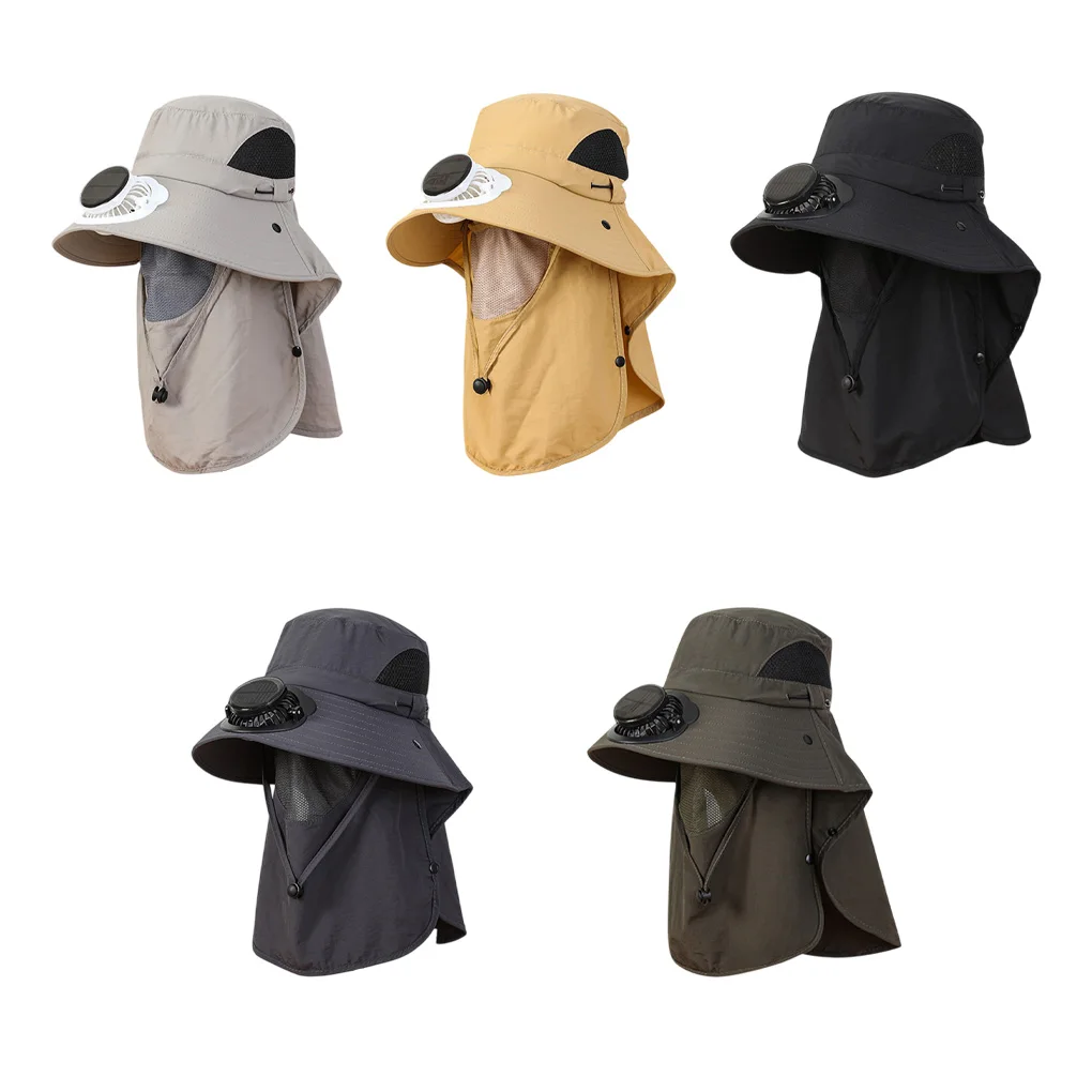 

Solar Charging Fan Hat Summer Sun Hats UV Outdoor Fishing Cap Hiking Camping Visor Bucket Hat Fisherman Hat Protection Neck