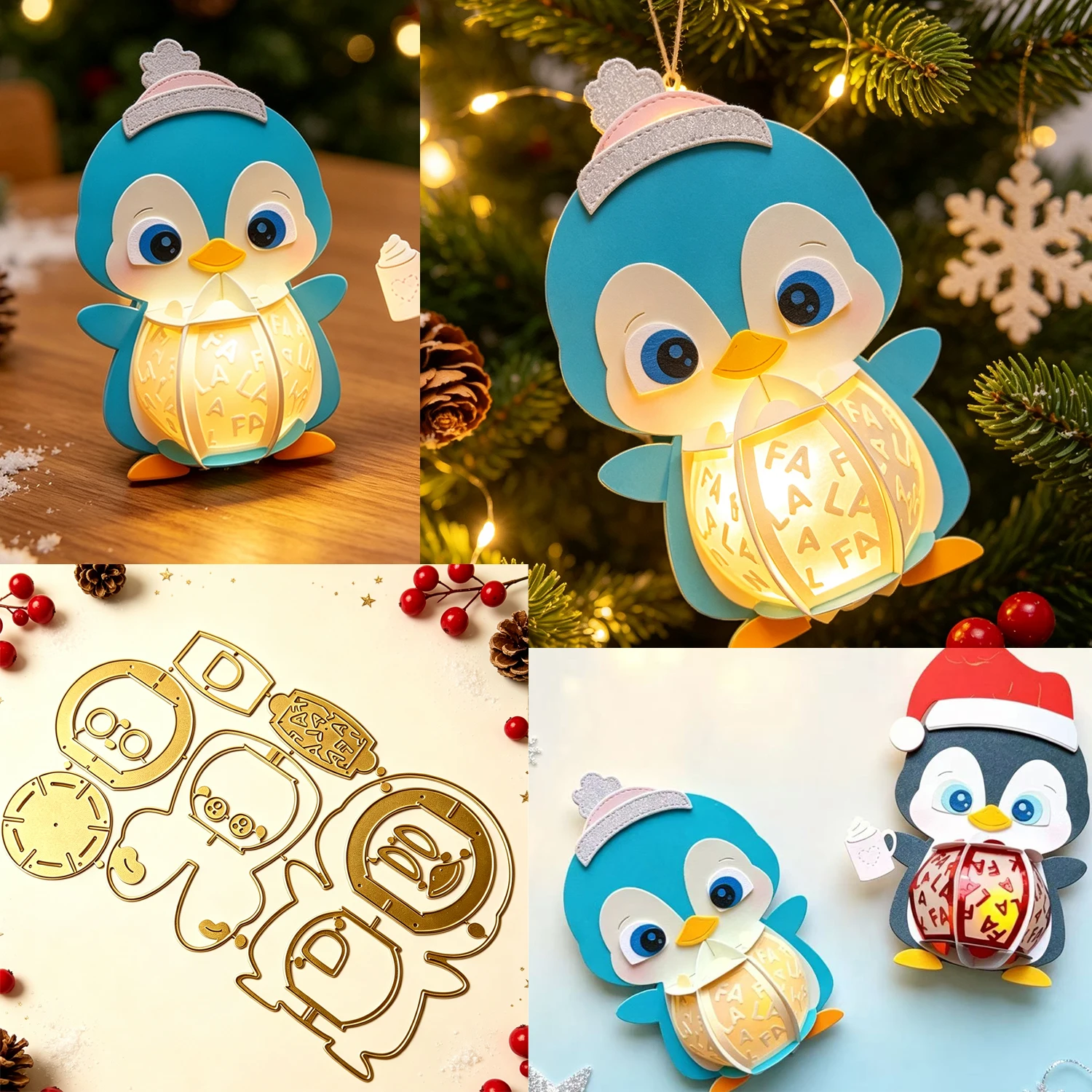 Winter 3D Pinguine Metall-Stanzformen Weihnachts-Stanzformen für Geschenk-Papierkunst Handgemachte DIY Grußkarten Scrapbooking