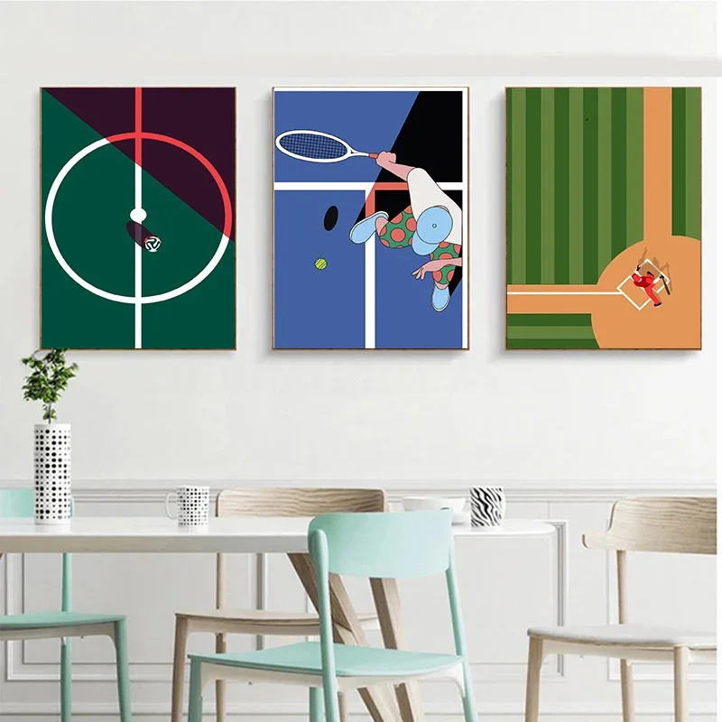 الرسم على لوحات القماش الجدارية كرة السلة كرة القدم التنس المحكمة بركة الشمال الملصقات والمطبوعات جدار صور لغرفة المعيشة ديكور