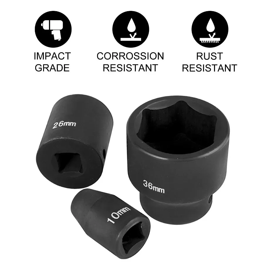 Impact Socket Set 1 2 Inches 26 Piece Impact Sockets Shallow Socket 6-Point Sockets Rugged Construction CR-M0 1 2 Inches Drive