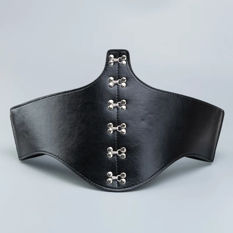 

Women's Fashion Black PU Leather Elastic Cummerbunds Female Dress Corsets Waistband Belts Decoration Wide Belt TB281