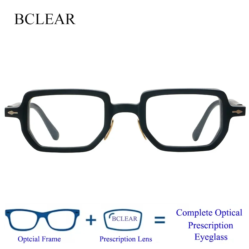 BCLEAR Thicken Acetate Glasses Frame Men Quality Vintage Square Myopia Prescription Optical Eyeglasses Frame Retro Luxury Brand