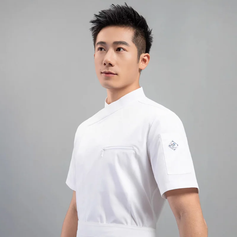 

Дышащая рабочая одежда для поваров с коротким рукавом для кейтеринга, гостиниц, столовых, ресторанов, а также летняя униформа для поваров с вышитым логотипом.