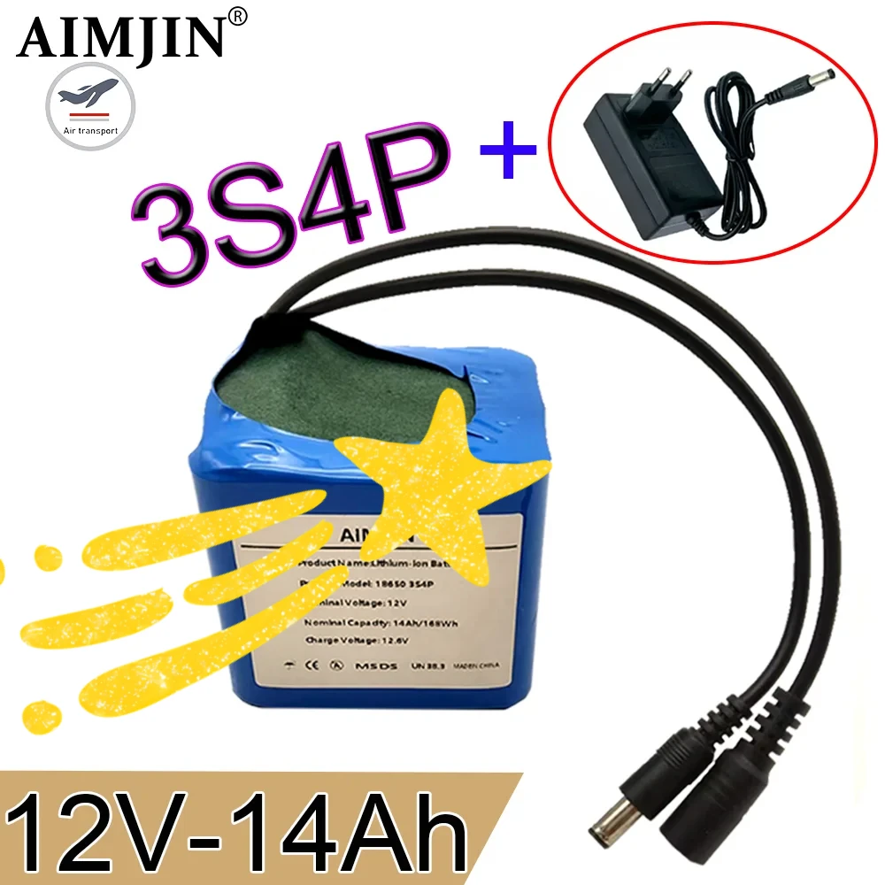 

12V 3S4P 14000mah battery 18650 Li-ion 14Ah Rechargeable batteries with BMS Lithium Battery packs Protection Board +Charger