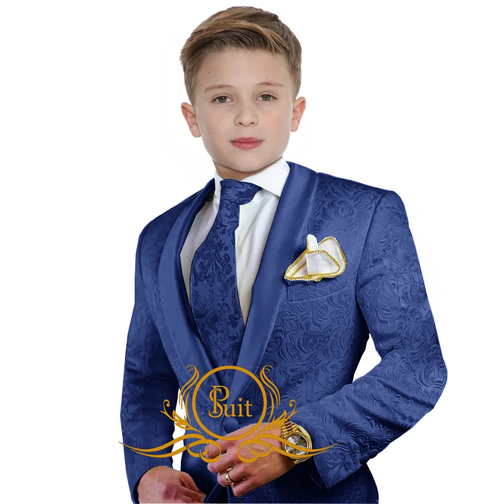 Jacquard Boy Suit Wedding Tuxedo Lapel One Button Blazer 2 Pieces Jacket Pants Set Kids Outfit