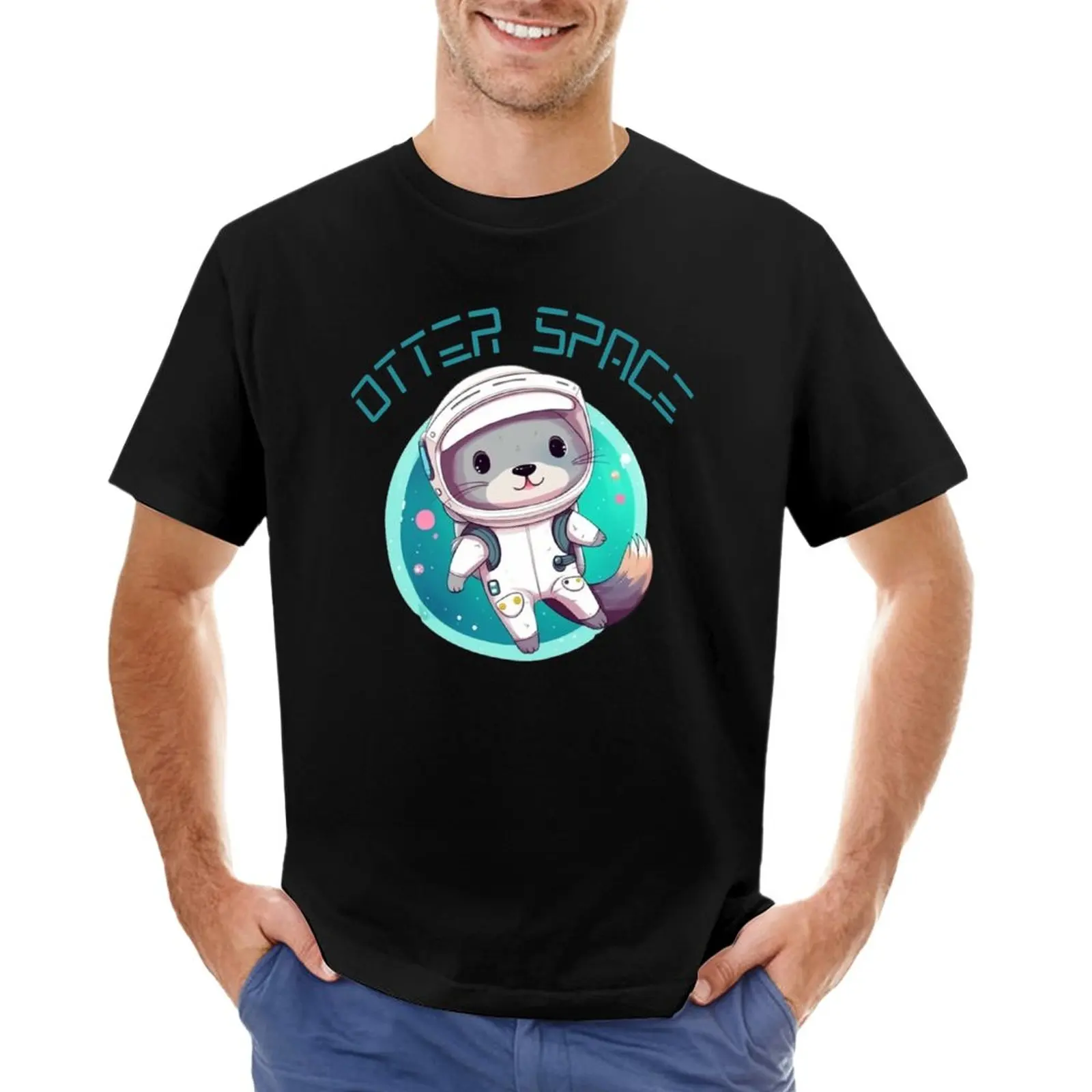 

Футболка с надписью «Otter in Space», футболки с коротким рукавом, графическая футболка, большие и высокие футболки для мужчин