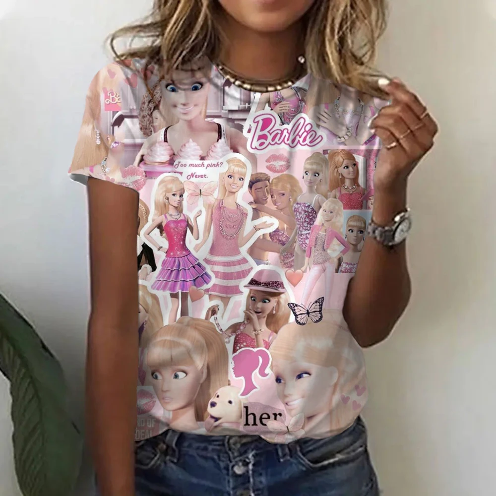 Summer Barbie Princess 3D Printed T-shirt Women's Casual Fashion Street Clothing Short sleeved O-neck T-shirt Harajuku T-shirt T