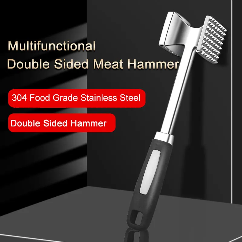 Professional 304 Stainless Steel Meat Hammer, Food Grade Double-Sided Solid Meat Hammer for Steak, Chicken, and Kitchen Home Use