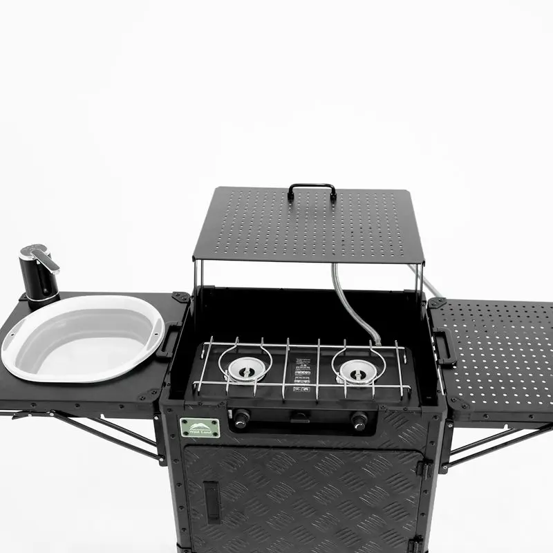 Dual Burner Outdoor Camping Kitchen Box Higher Height Portable Cookware Set for Delicious Meal Preparation in Camping and Hiking