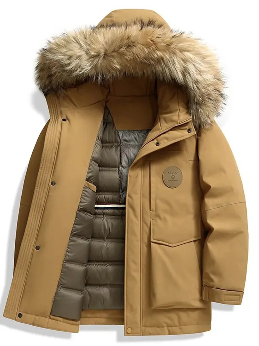 

Мужская зимняя куртка для активного отдыха с капюшоном, средней длины, с большим меховым воротником, ветрозащитная, теплая, морозостойкая, модная, из полиэстера