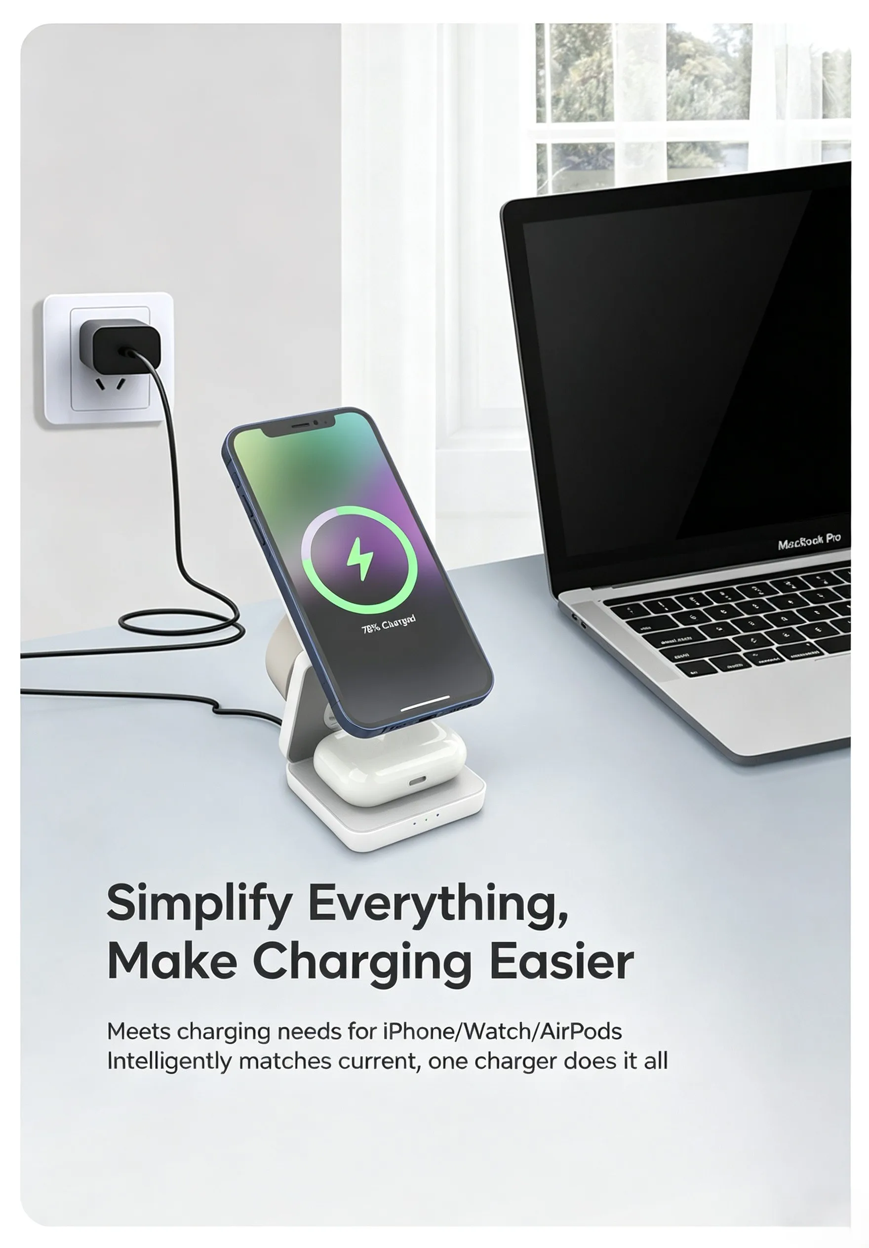 Foldable 3 in 1 Wireless Charger Magnetic Wireless Charging Station for iPhone 16 15 14 13 12 Pro Max / Apple Watch 5 6 7 8 9 10
