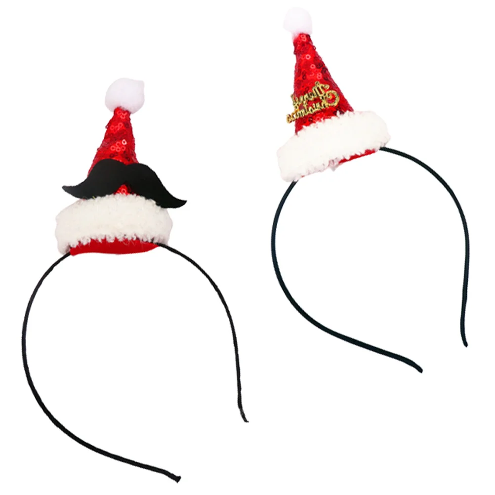 

2Pcs Christmas Glitter Hat Headband Lovely Cartoon Design Hair Decoration for Kids Adults Festival Party Wear Photo Props