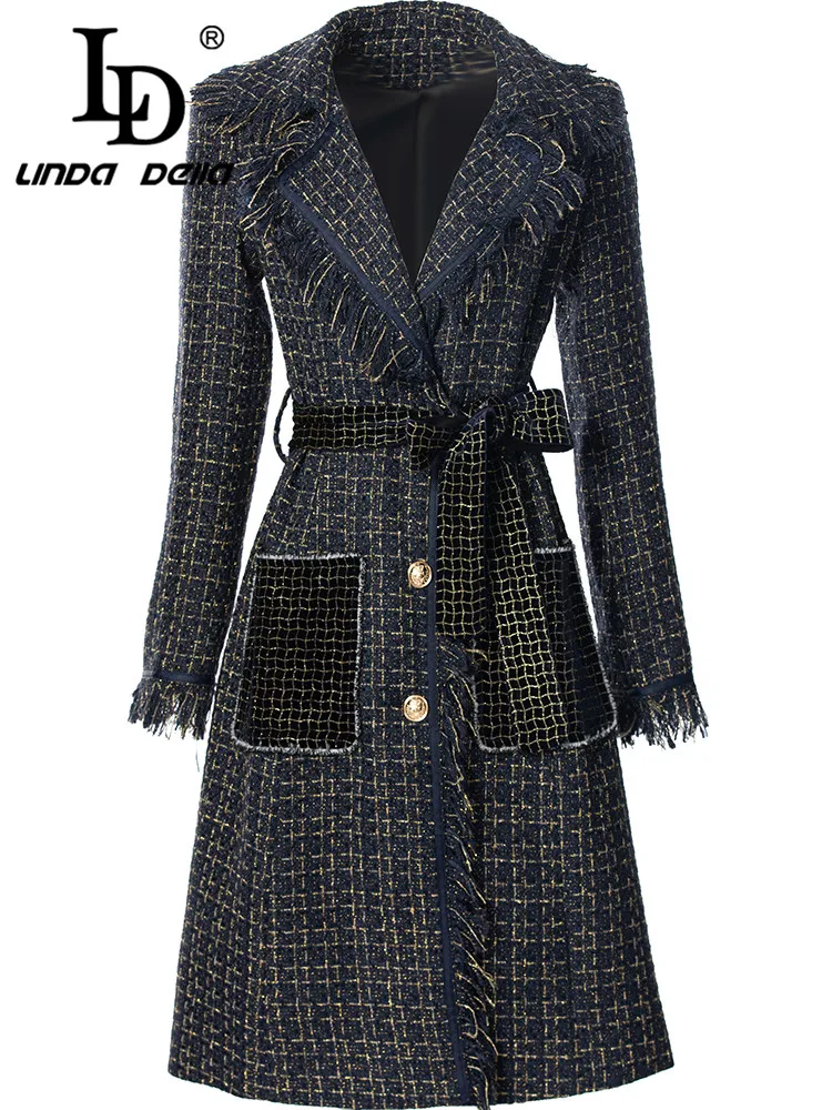 LD LINDA DELLA Autumn Winter New Style Vintage Women's Coat Notched Single-Breasted Long-Sleeved Streetwear Fashion Overcoat