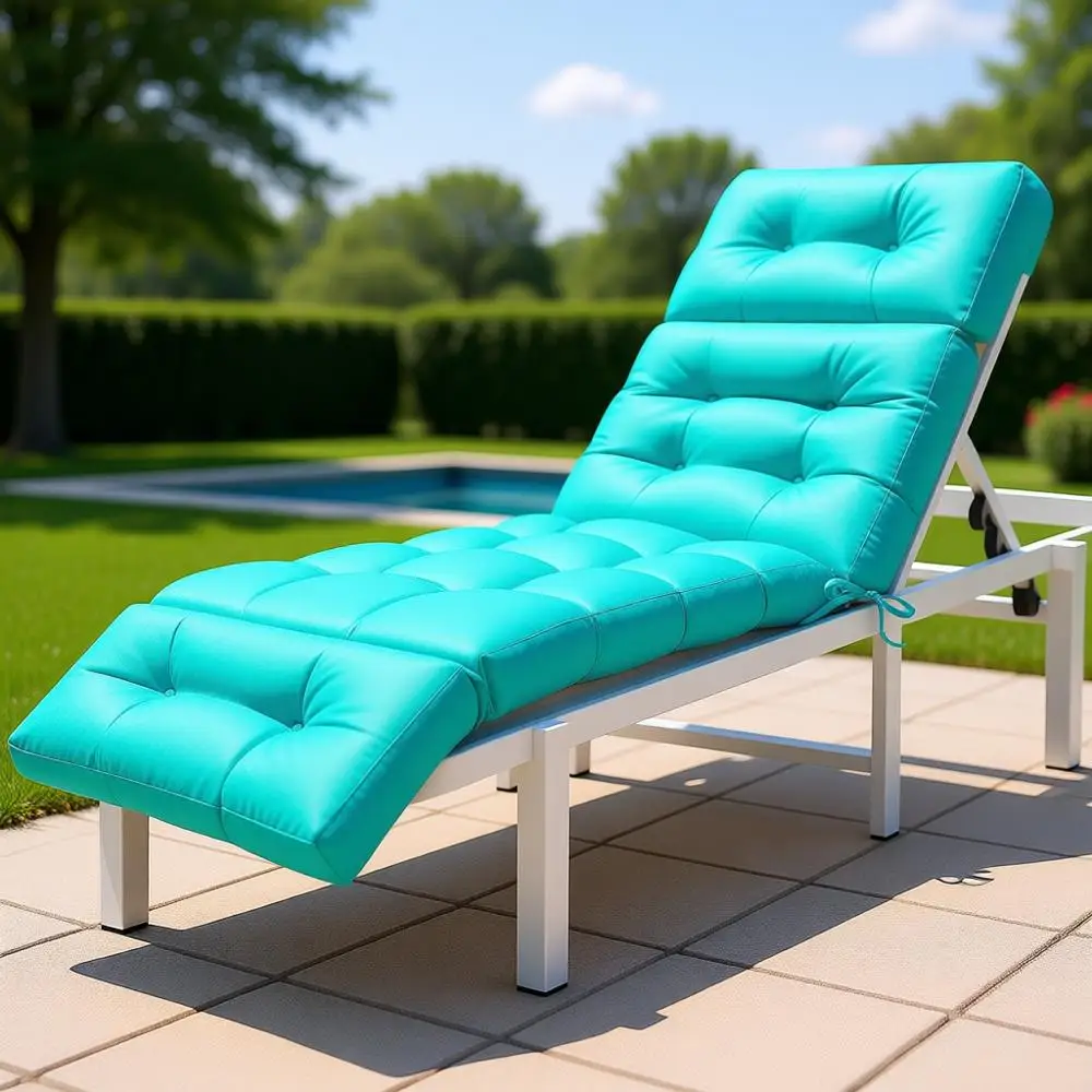 

Outdoor Memory Foam Chaise Lounge Cushion with Ties, Water-Repellent Turquoise Patio Chair Replacement Cushion