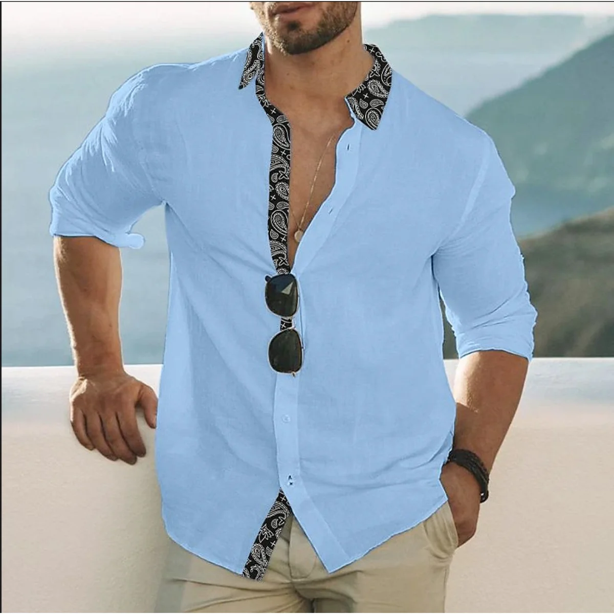 

New High Quality Men's Casual Cotton Linen Shirts Long Sleeve Turn-Down Collar Shirts Handsome Men Shirts