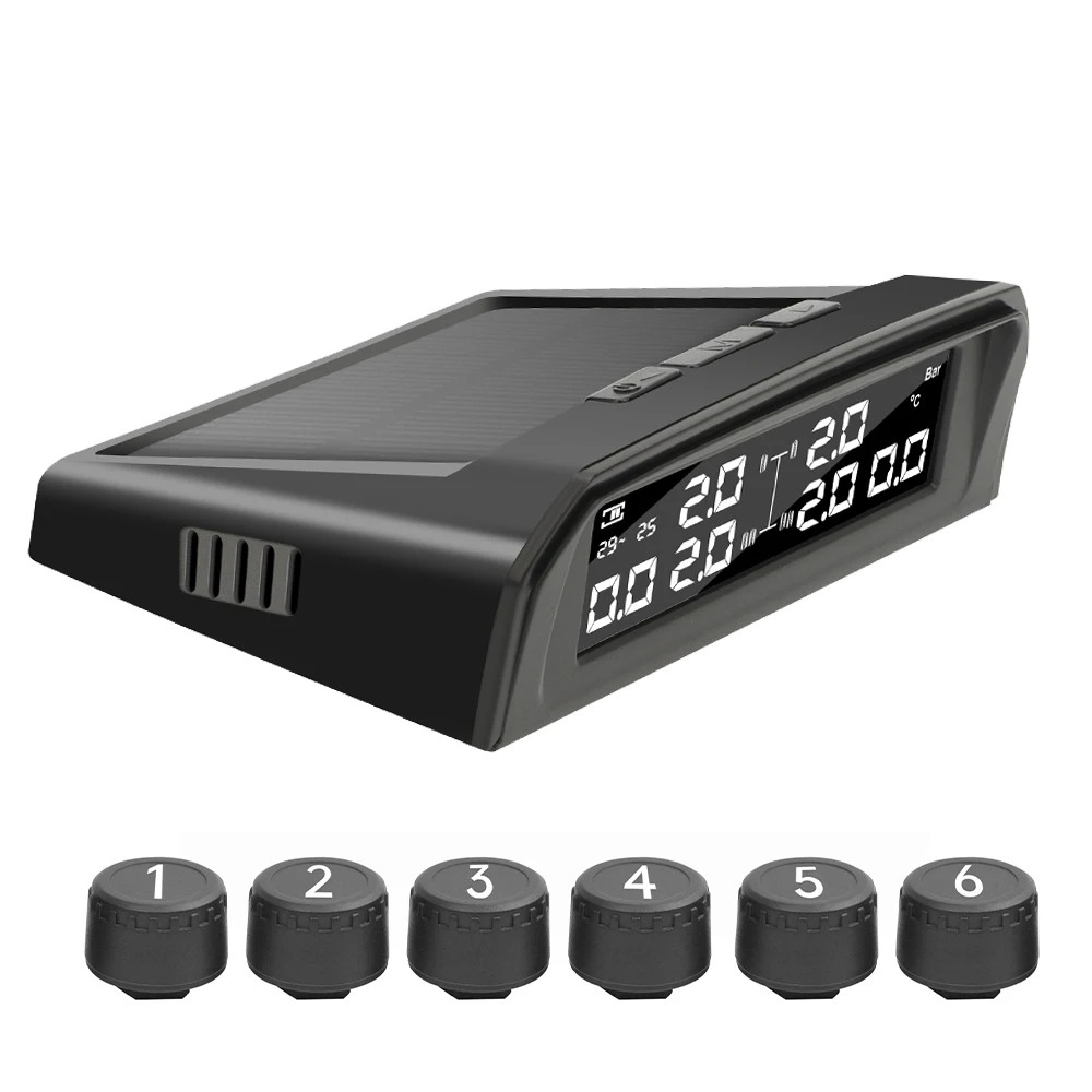 

Electronic Truck Solar Powered TPMS with 6 External Sensors LCD Display Temperature Alarm System Car Tire Pressure Monitoring