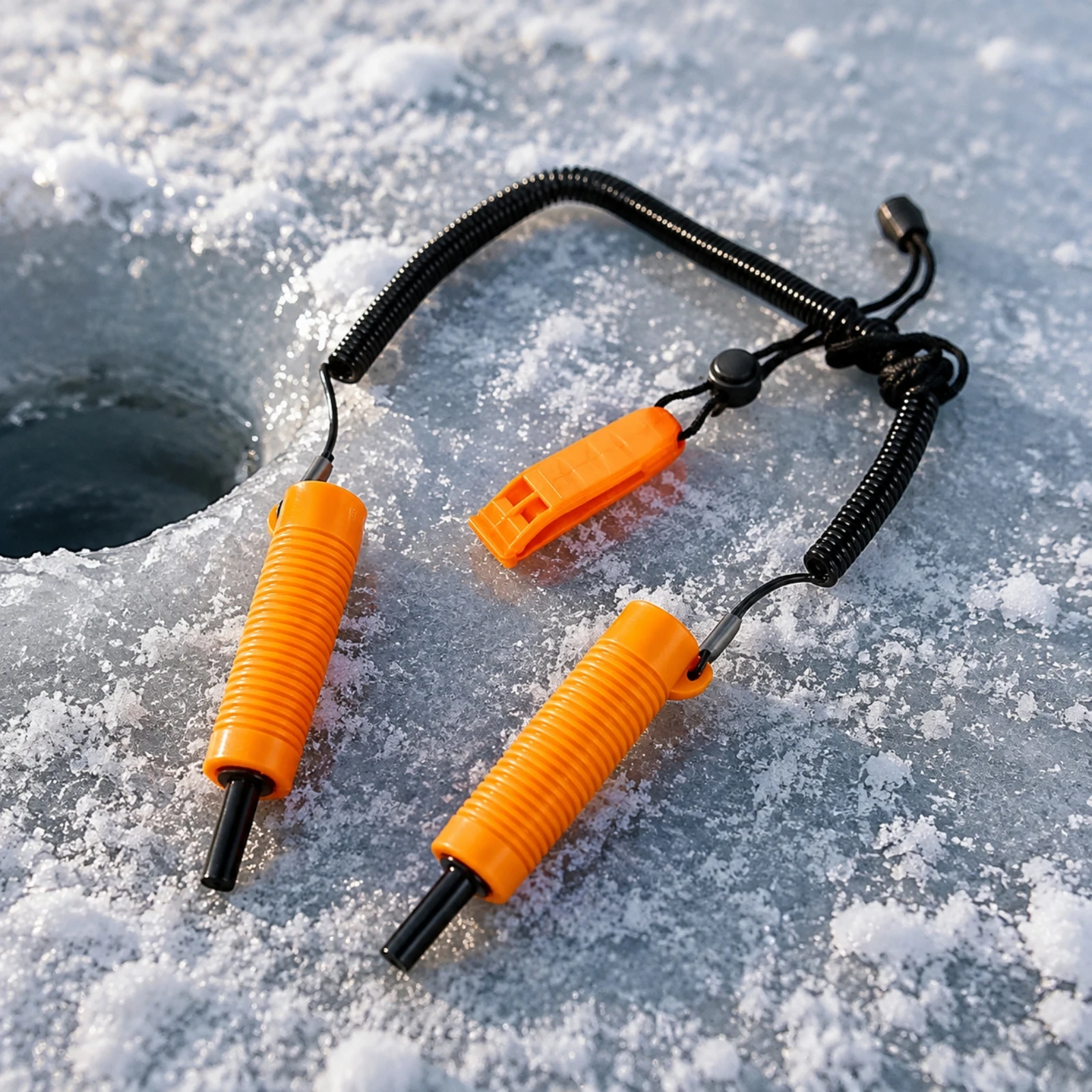 Ice Safety Kit with Whistle Ribbed Ice Picks with Whistle Gear Coiled Lightweight for Anglers, Winter Outings