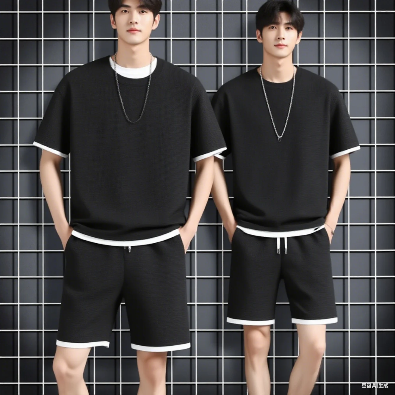 

Men's Summer Sports Set, Casual T-shirt and Shorts, Solid Color, Short Sleeve Waffle Two Piece Set, Fashion Sports Set Clearance