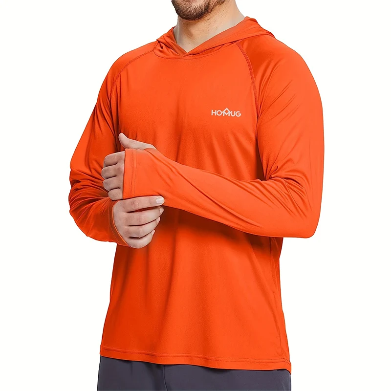 Mens UPF50+ Performance T-Shirt Hoodie Long Sleeve Casual Sun Protection T-Shirt Running Quick Dry Hoodie Sunscreen Fishing Wear