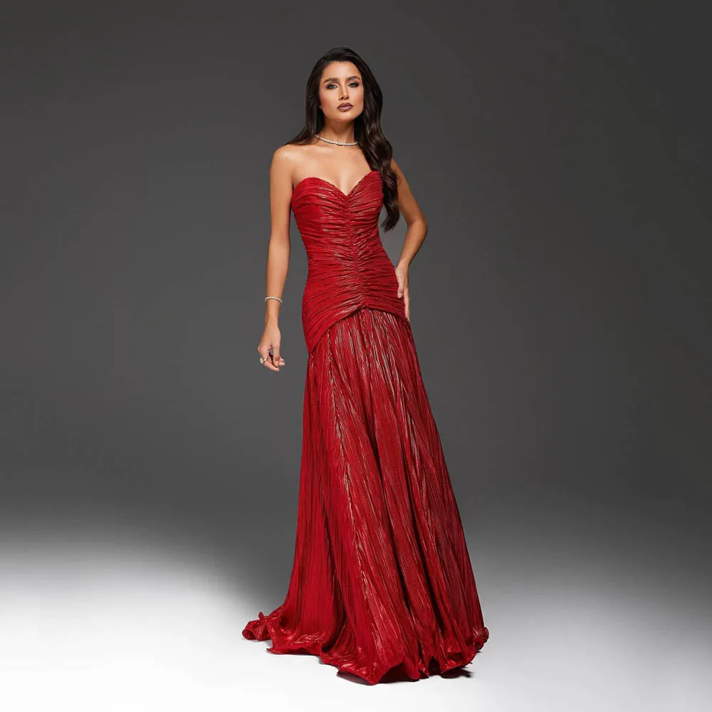 Galarity Red Evening Dresses for Women Strapless Pleated A Line Formal Occasion Gown Elegant Party  Dress Gala Gown Customizd