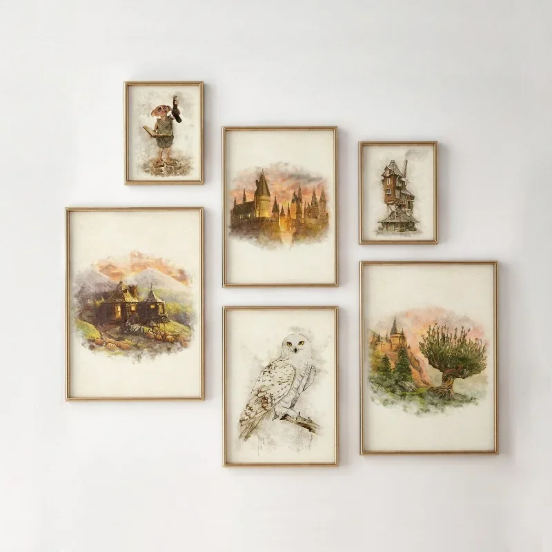 معالج مستوحاة H-Hogwarts الجدار ملصق فني البومة المدرسية السحرية القلعة اليقطين منزل الحضانة غرفة الاطفال ديكور المنزل قماش Painti