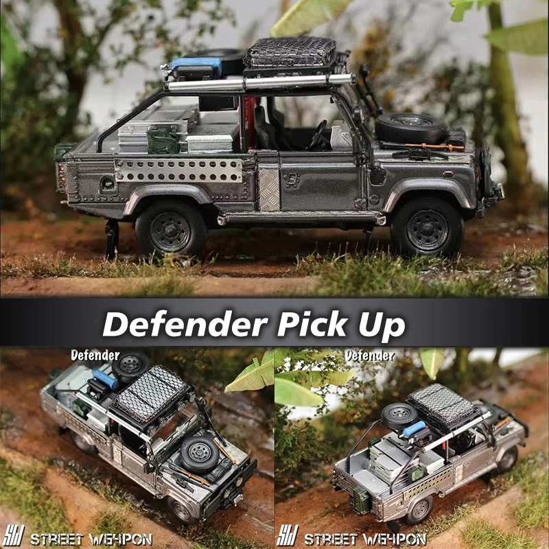 SW In Stock 1:64 Defender Pick Up Silver Many Attachments Diecast Car Model Collection Miniature Toys Street Weapon