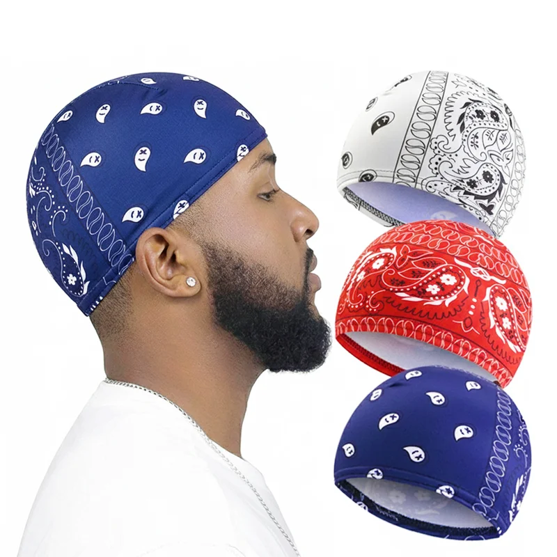 3 TEILE/LOS Neue paisley Welle Kappen Dicke Seidige Atmungsaktive Kuppel Elastische Mesh Perücke Kappe Männer Outdoor Welle Kappen – Detail 6
