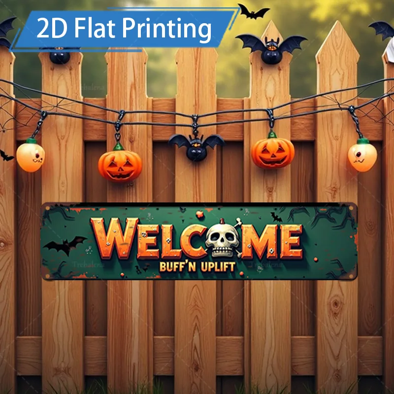 1 قطعة علامة معدنية ، 4x16 بوصة هالوين الجمجمة اليقطين علامة ترحيب ، ريفي الخشب سياج ديكور ، احتفالي 2D فن الطباعة المسطحة #1