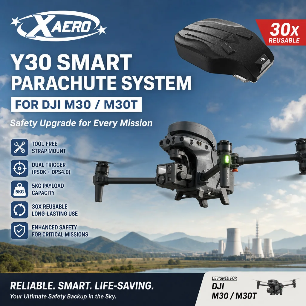 

XAERO Y30 Smart Parachute for DJI M30/M30T – Tool-Free Strap Mount, 30x Reusable, Dual Trigger (PSDK+DPS4.0), 5kg Payload