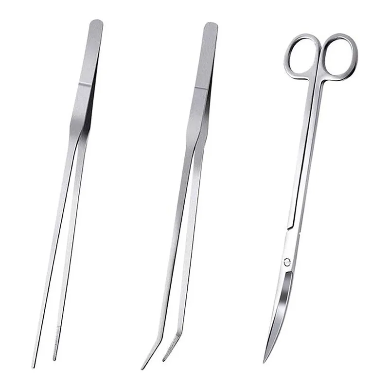 3/4pcs Water Grass Scissors Set Fish Tank Cleaning Tool Stainless Steel Wave Clippers Straight Shears Tweezers Sandscraper