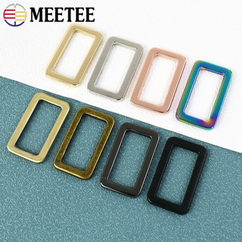 10pcs Meetee 20-50mm Metal Square Rings Buckle Webbing Glide Clasp for Bag Dog Collar Adjuster Loop DIY Leather Accessories