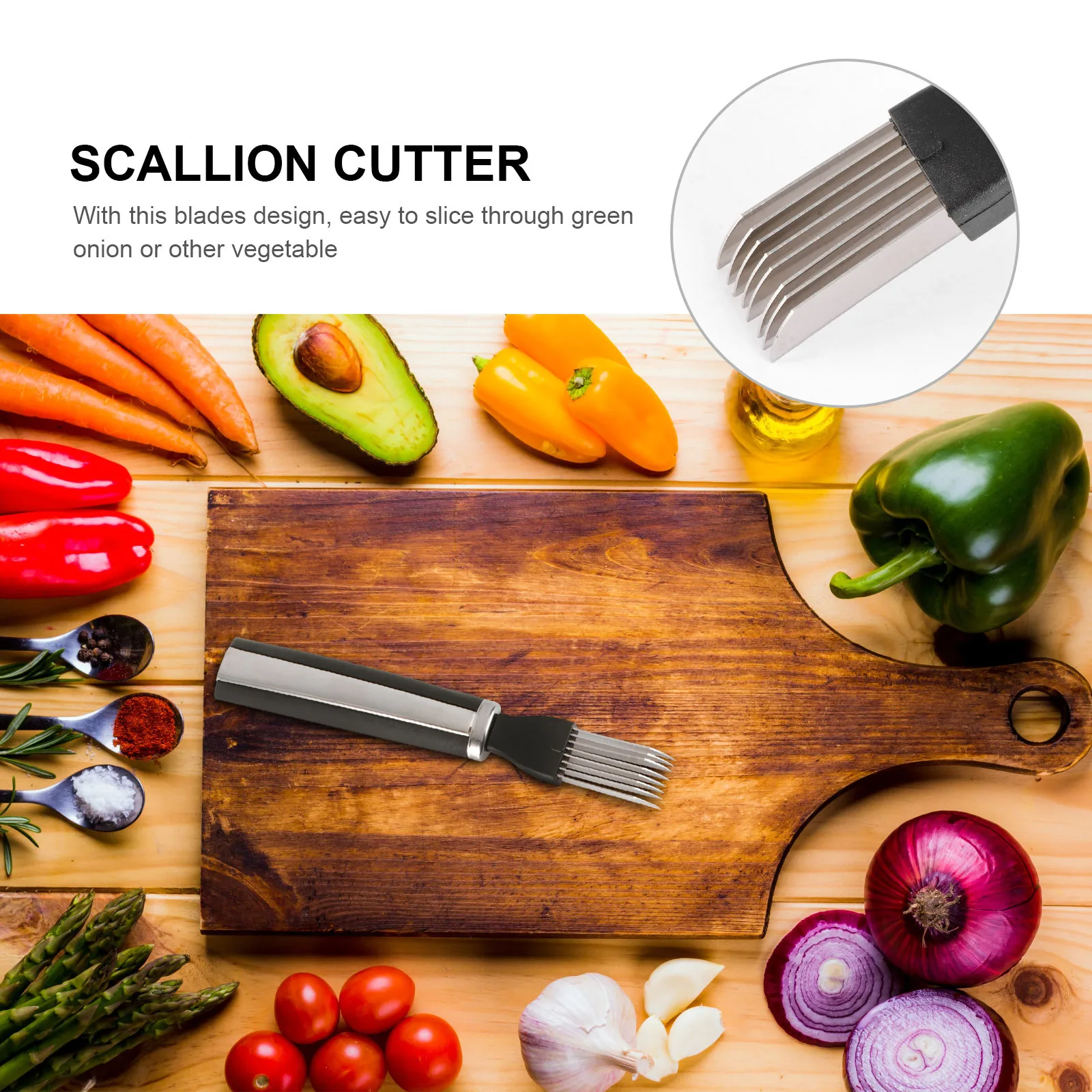 

1Pcs Stainless Steel Scallion Cutter Green Onion Slicer Vegetable Chopper Nonslip Handle Safe Kitchen Cutting Tools