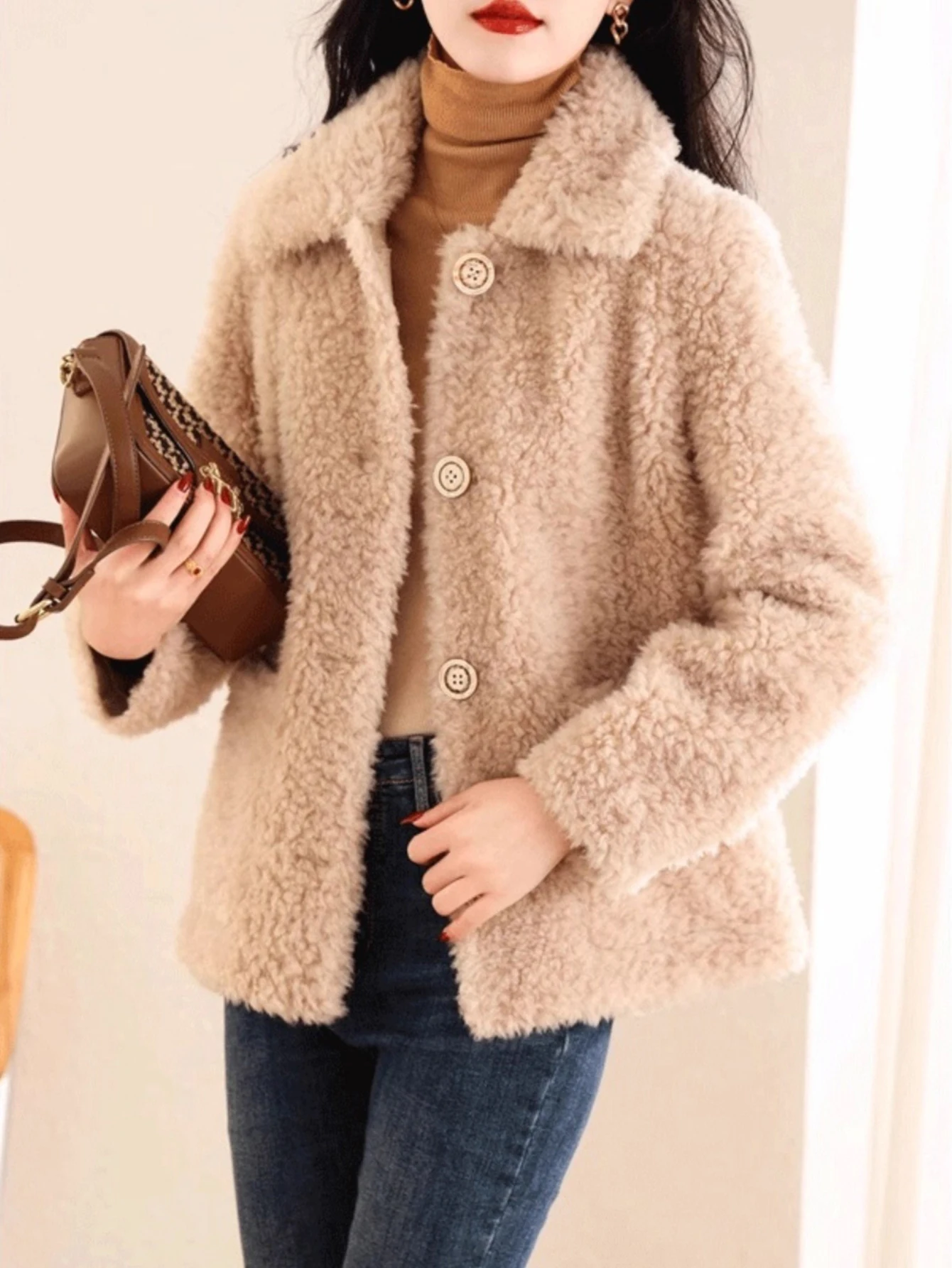 

Fashionable Pure Color plus Size Ladies Jacket Plush Warm Winter Long Sleeve Trendy Top Selling Outerwear