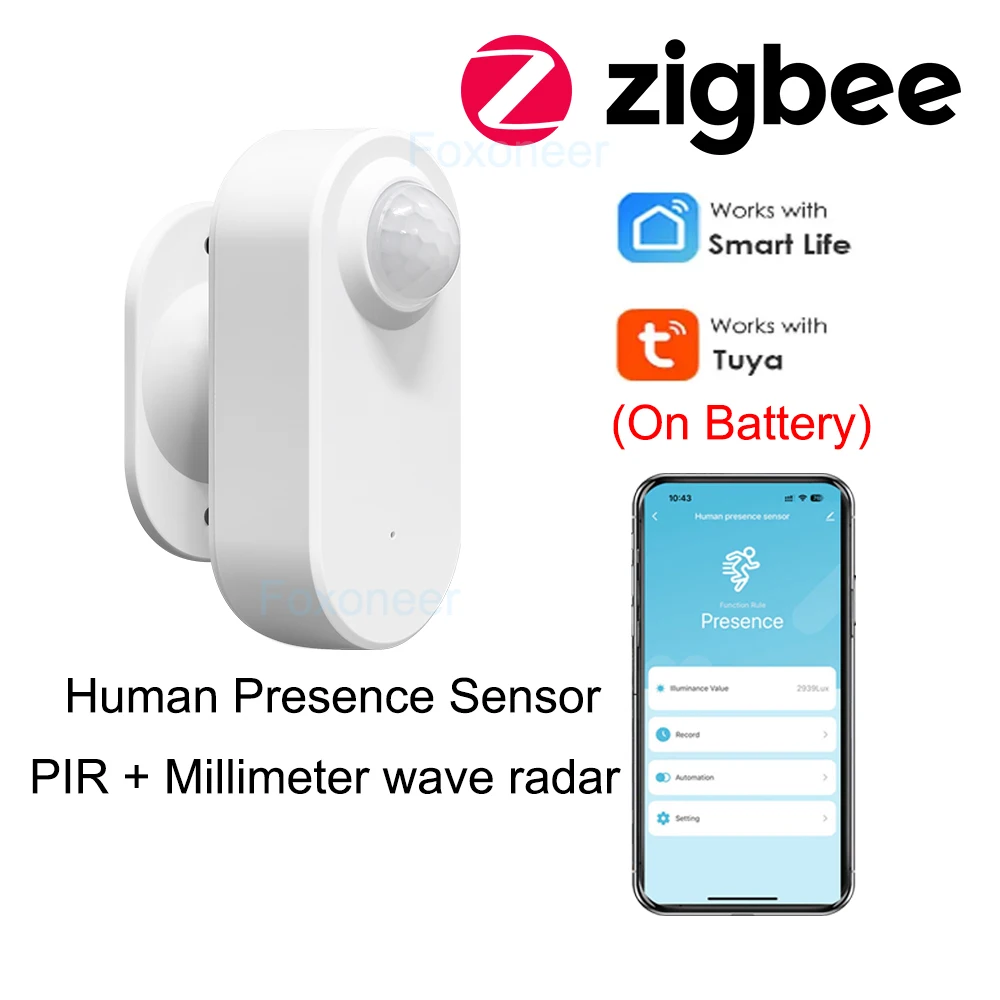 Tuya Zigbee Human Presence Detector,Luminance/Distance Detection,  Smart PIR Motion Sensor Support Zigbee 2mqtt Home Assistant