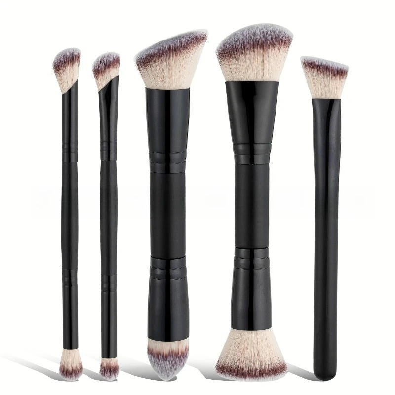 5PCS/set 2 in 1 Foundation Makeup Brush Double Head Flat/Angled Foundation Concealer for Blending Loose Powder Concealer Cream