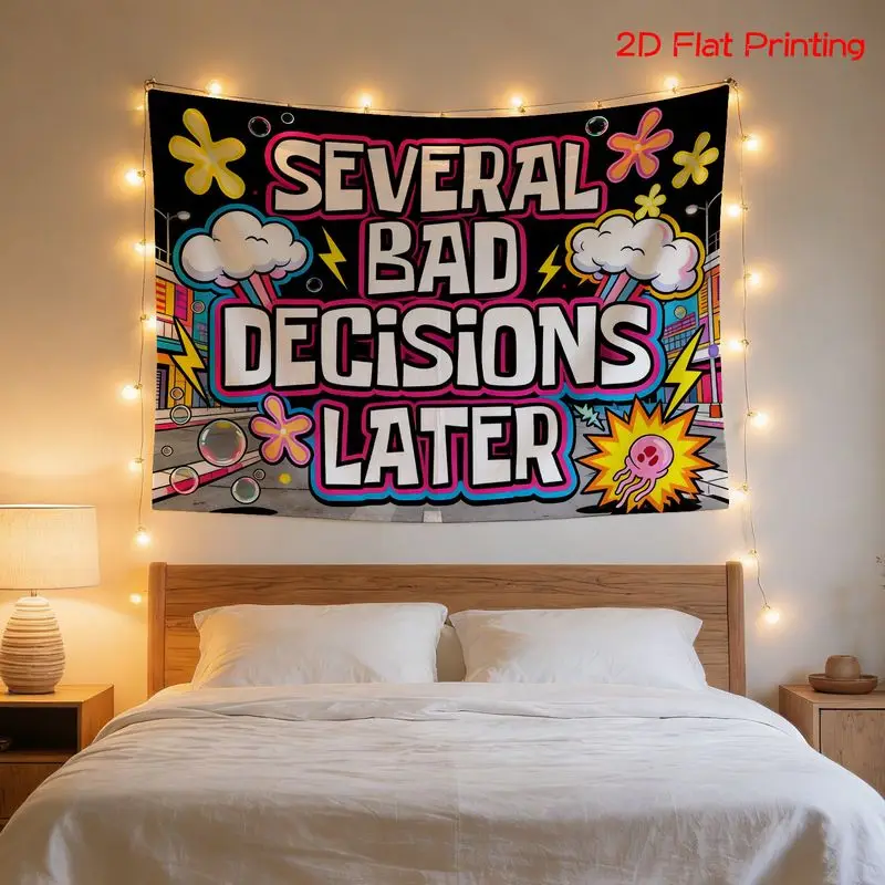 Y2K Graffiti Tapestry, Fun Quotes Street Art Wall Hanging, Trendy Aesthetic Interior Decorative Fabric for Home and Dorm Decor