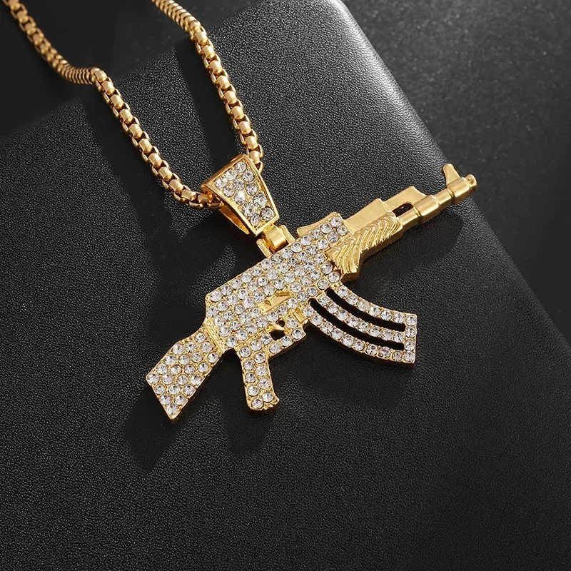Hip-Hop Ak-47 Rifle Gun Pendant Necklace Men\\\'s Personalized Street Hip-Hop Rock Rap Party Jewelry