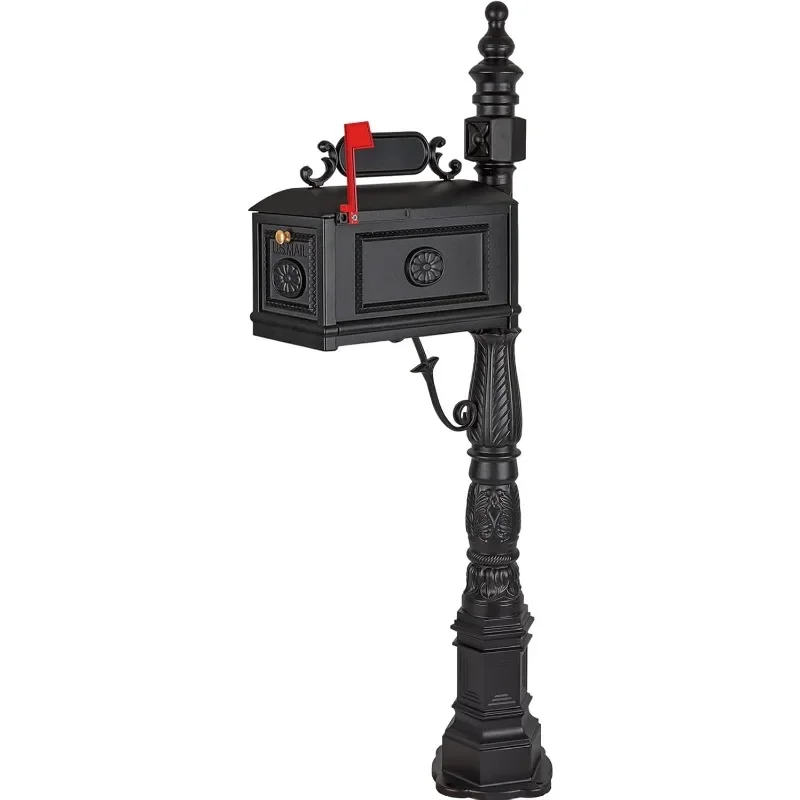 

Polar Aurora Barcelona Decorative Post Mailbox Combination Stratford Heavy Duty Postal Mail Box Cast Aluminum(Black)