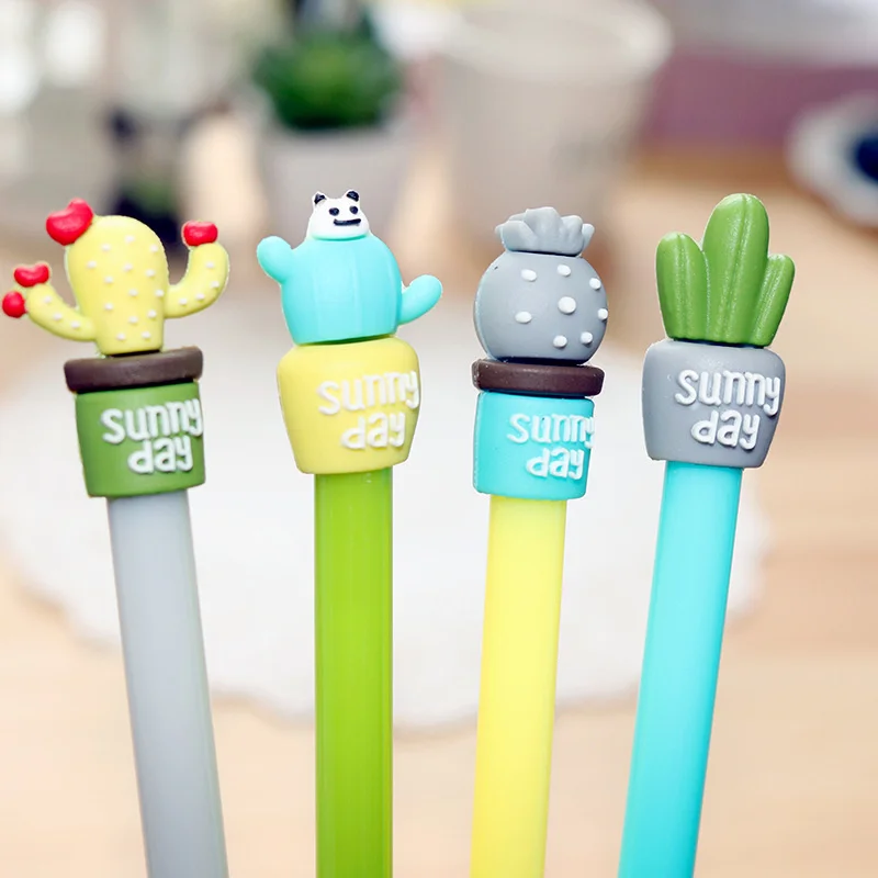 

Free shipping cactus gel pen 0.5mm cute pen black ink stationery green plants office supplies stationery back to school