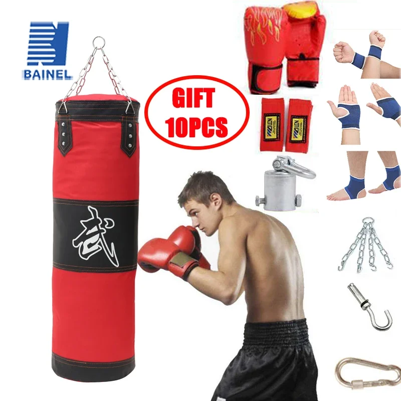 120cm 10PCS Set Professional Boxing Punching Bag Hanging Hook Kick 80CM Sandbag Gym Home Fitness Training Fight Karate Taekwondo