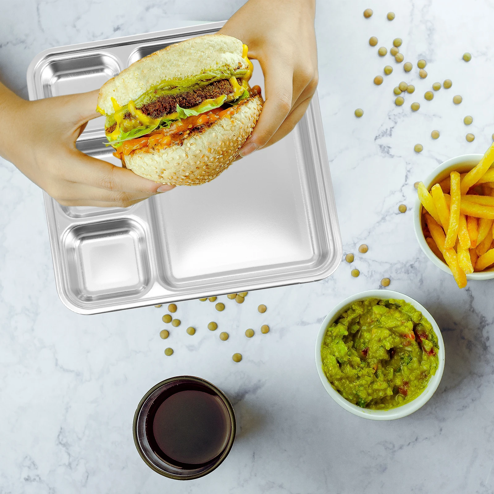 

Household Stainless Steel Seasoning Tray Child Dinner Plates Food Divided Party