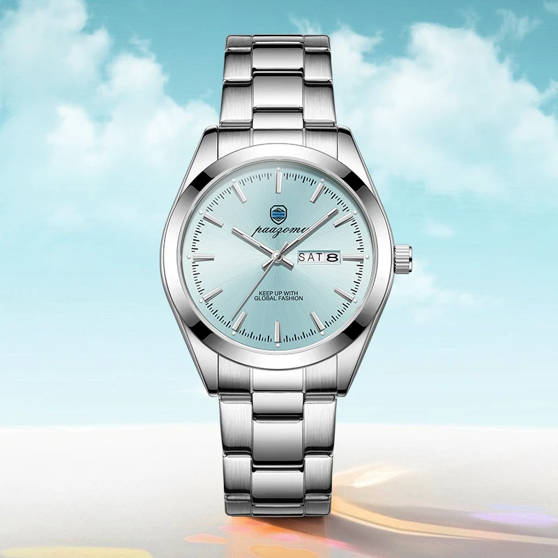 ساعة رجالية عسكرية فاخرة جديدة مستديرة مقاومة للماء مضيئة تاريخ الأسبوع ساعة رجالية من الفولاذ المقاوم للصدأ كوارتز ساعات رجالية Reloj + صندوق 2025