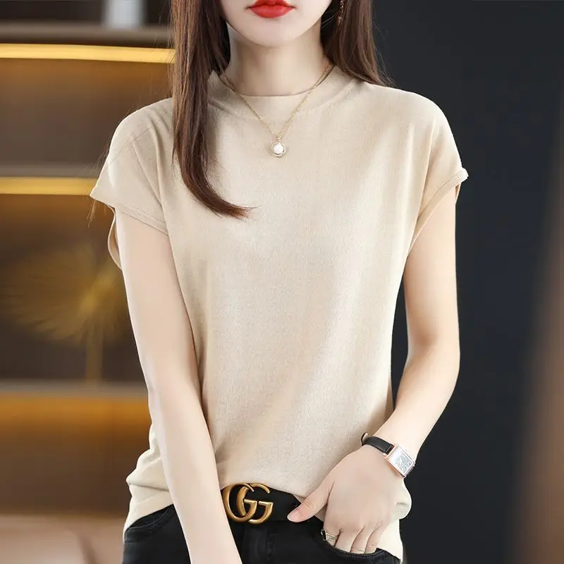 Vintage Summer New Sleeveless O-neck Thin Knitting Bottoming Tops Solid Color All-match T Shirts Fashion Elegant Women Clothing