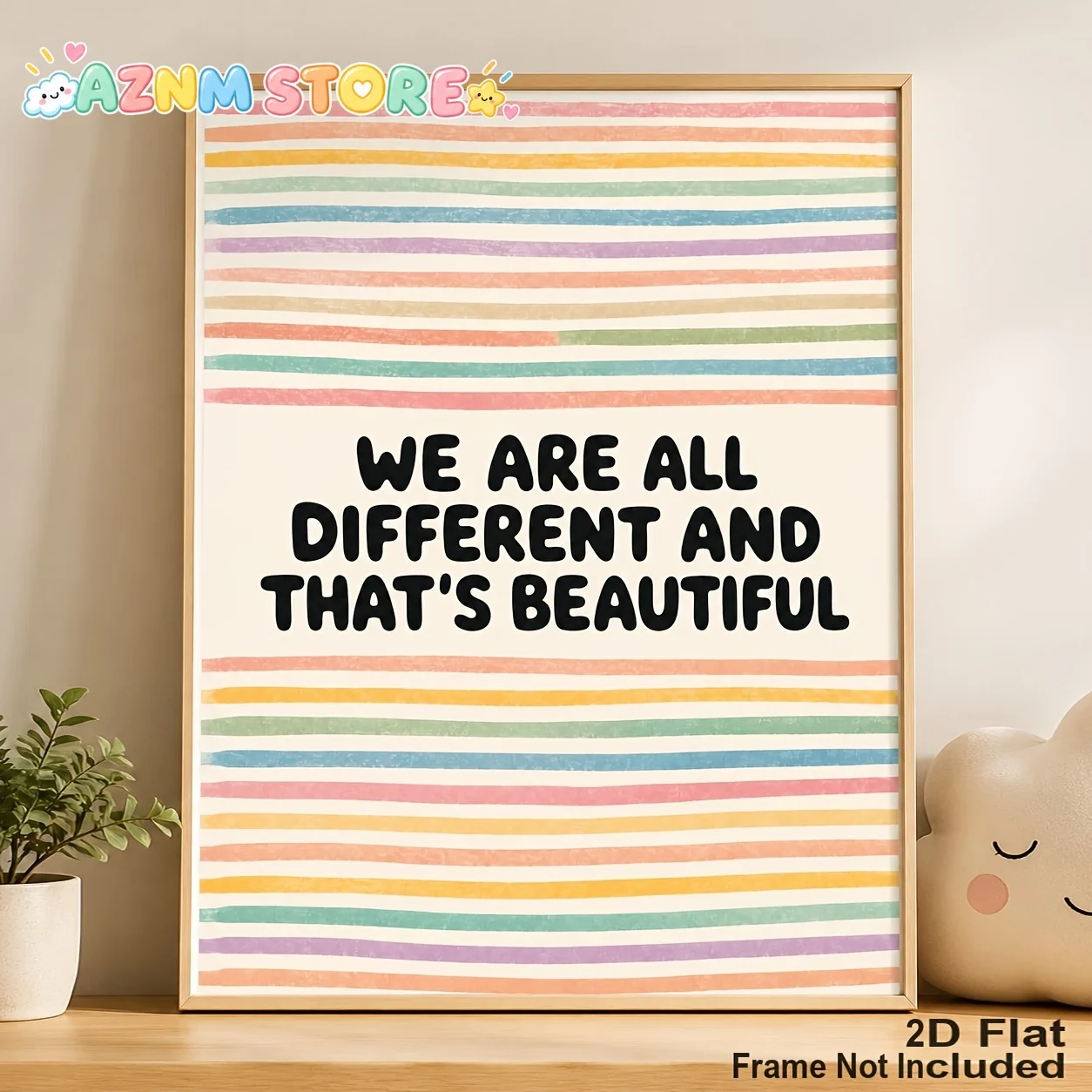 2027Posters & Prints, We Are All Different And That's Beautiful Canvas Print, Pastel Rainbow Stripes Quote Wall Art, Positive