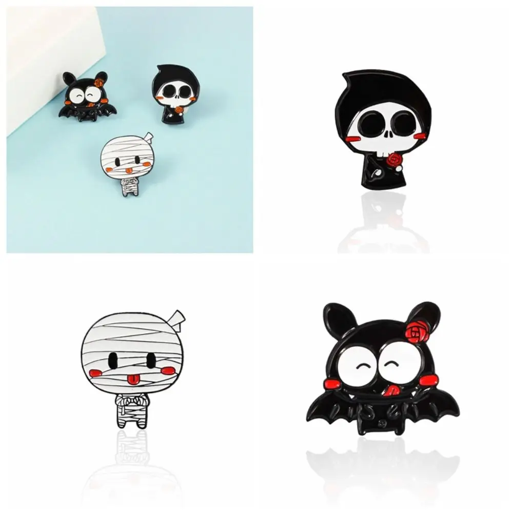 أزياء سبائك هالوين الجمجمة الخفافيش دبوس شخصيات الكرتون المينا لطيف الهيكل العظمي شبح بروش الشرير معالج السيدات #1