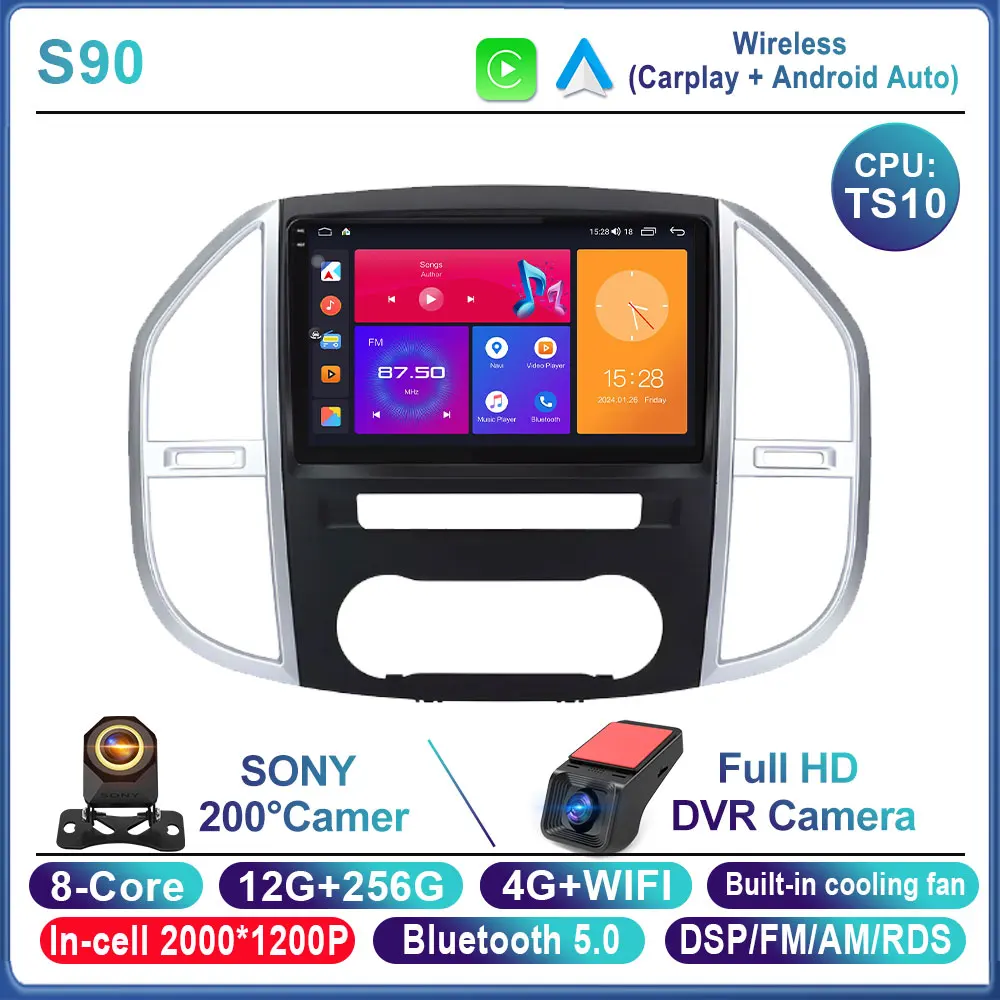 Android 15 Carplay Auto Autoradio voor Mercedes Benz Vito 3 W447 2014-2020 Navigatie Multimedia Videospeler Stereo Head Unit BT